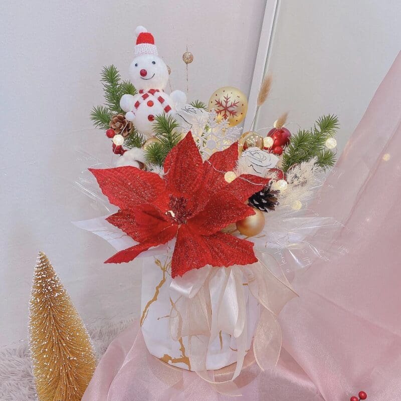 seven florist christmas snowman flower box white