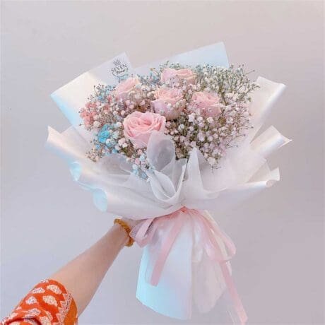 seven florist roses bouquet snowy 02a