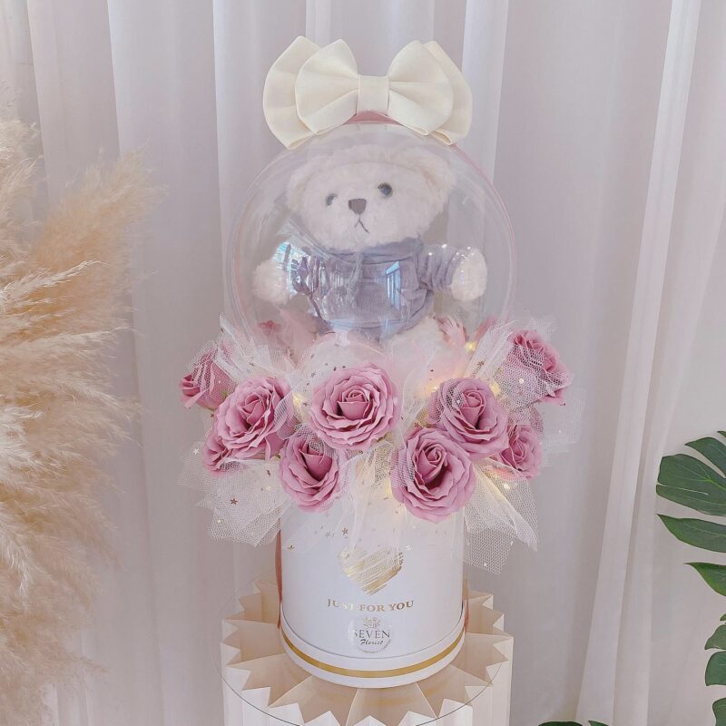 seven florist teddy bear bobo flower box dusty pink