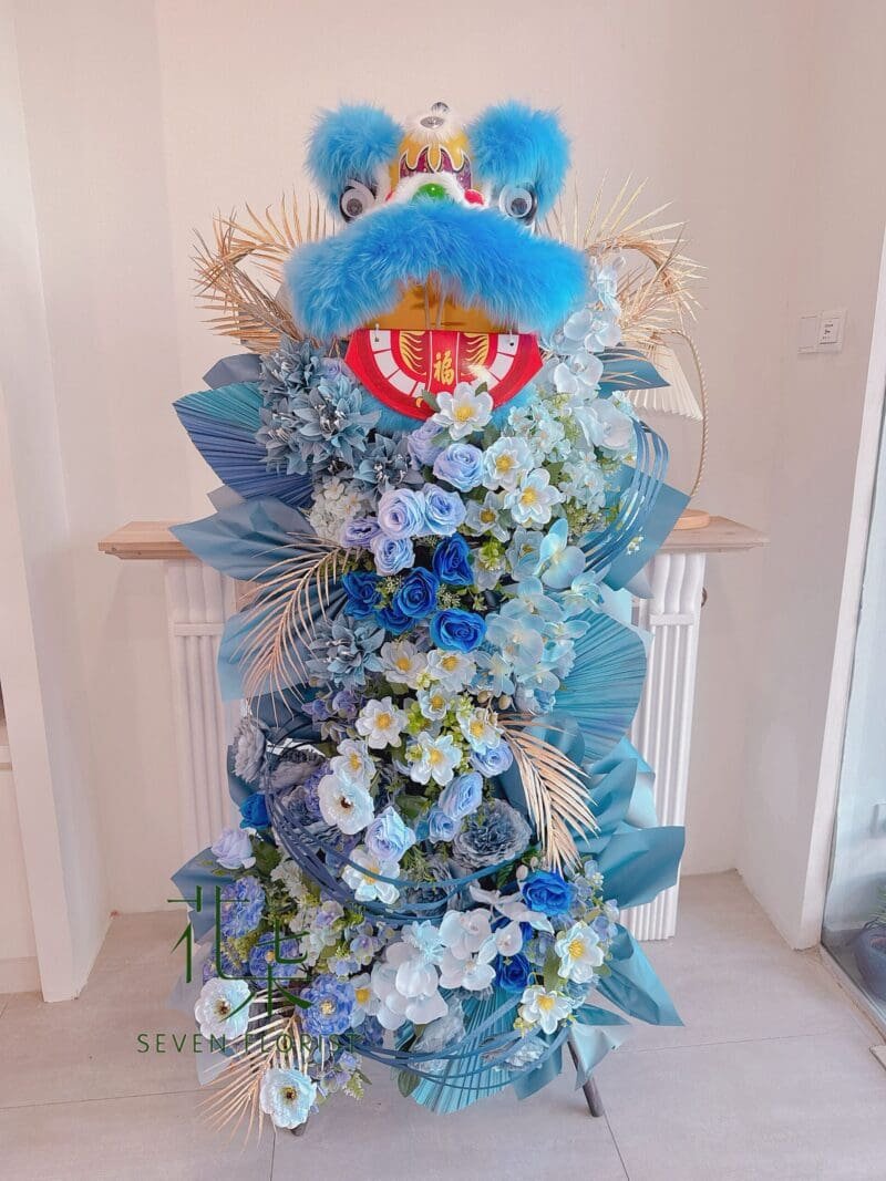 seven florist dancing lion flower stand blue