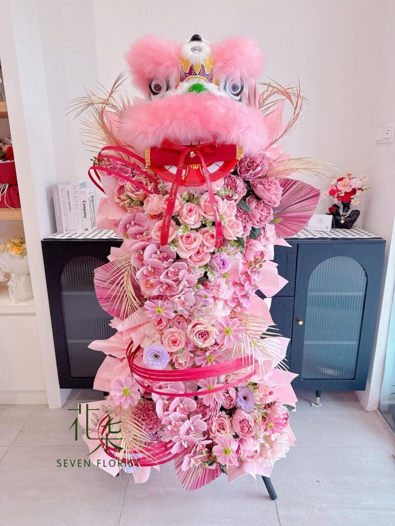 seven florist dancing lion flower stand pink