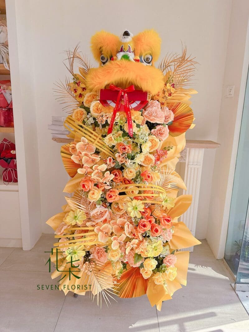 seven florist dancing lion flower stand yellow