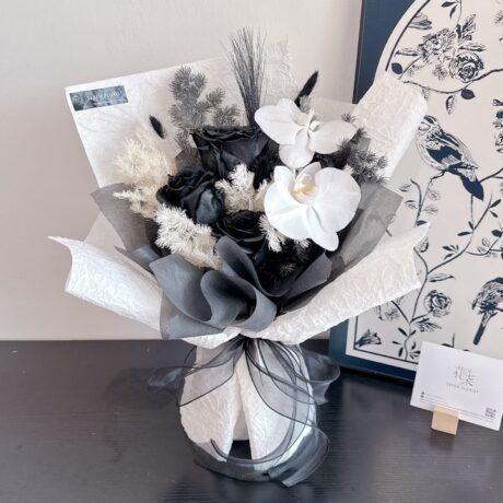 Black roses and Phalaenopsis orchid bouquet Silent Luxury Seven Florist Puchong