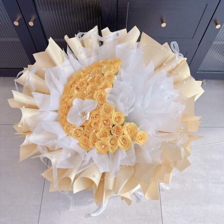 52 yellow rose phalaenopsis bouquet birthday anniversary Seven Florist
