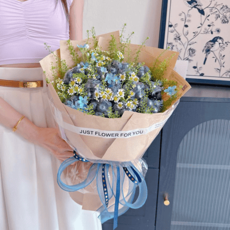 Frosted Marguerite blueberry fruit arrangement with chamomile Seven Florist Puchong