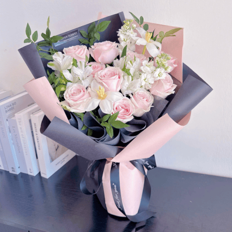 Rosy Nior pink and white floral bouquet gift for birthday or anniversary