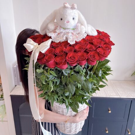 52 red roses basket gift for anniversary and birthday Seven Florist