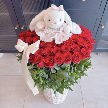 Red roses flower basket arrangement for love and celebrations in Puchong