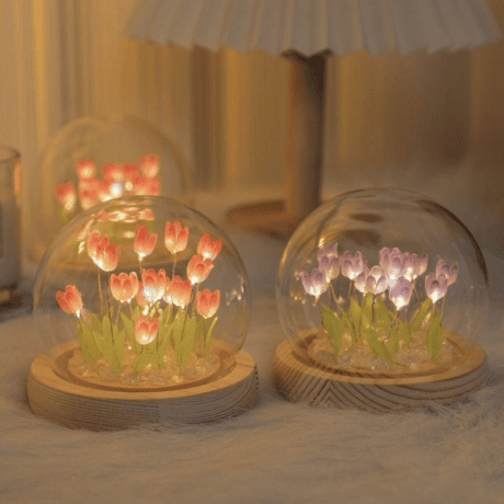 Tulip Night Light Glass Dome pink gift Seven Florist Puchong