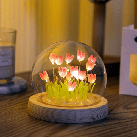 Purple tulip glass dome night light anniversary gift Seven Florist
