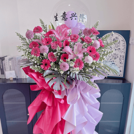 Gerbera lily congratulations flower stand Seven Florist Puchong grand opening gift